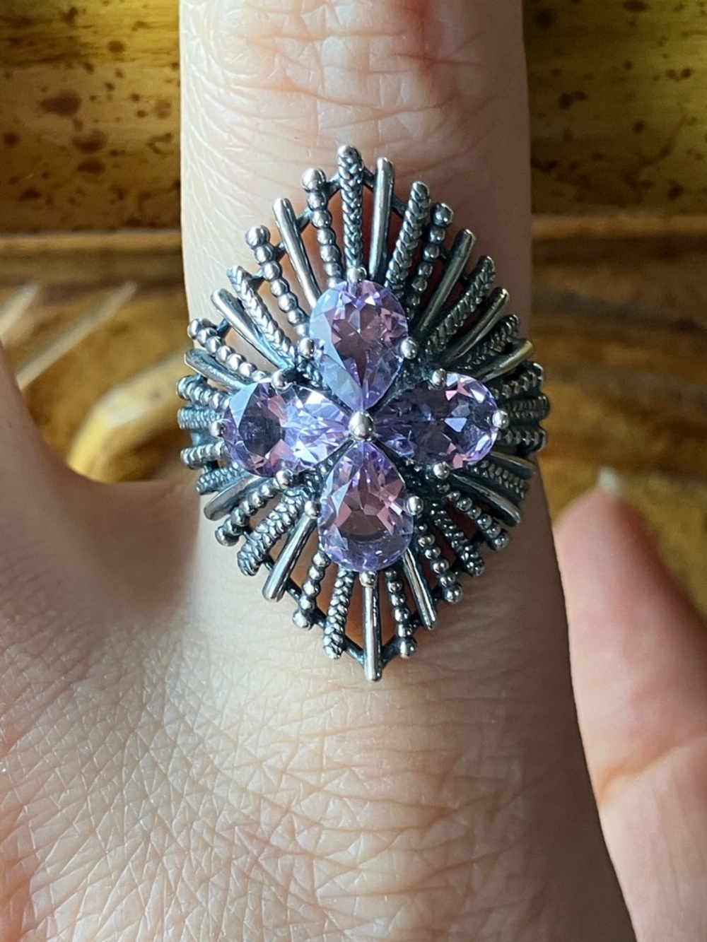 Rose De France Amethyst Sterling Silver Cocktail Ring Size 8